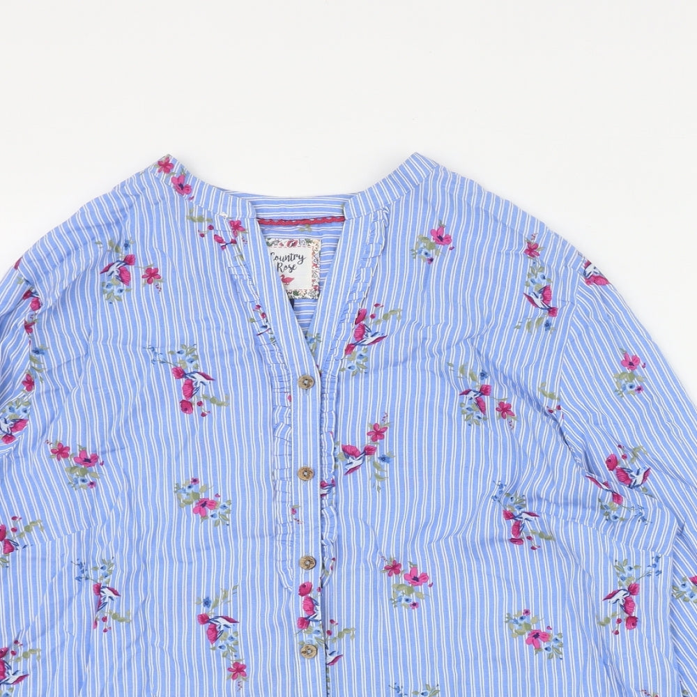 Country Rose Womens Blue Striped Viscose Basic Button-Up Size 18 V-Neck