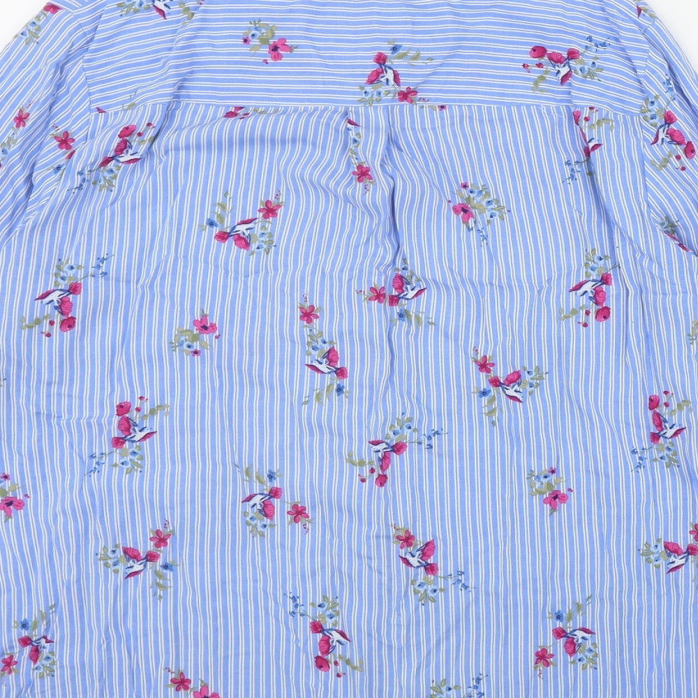 Country Rose Womens Blue Striped Viscose Basic Button-Up Size 18 V-Neck