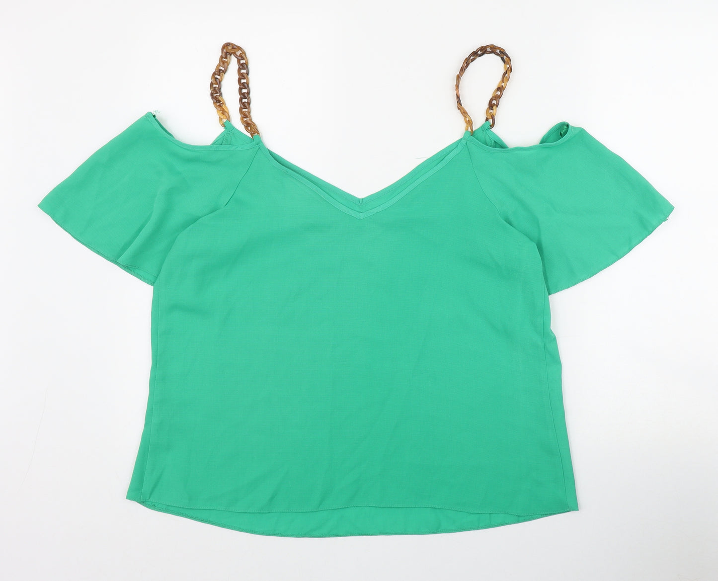 George Womens Green  Polyester Basic T-Shirt Size 14 Off the Shoulder