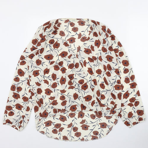 George Womens Ivory Floral Polyester Basic Blouse Size 14 V-Neck