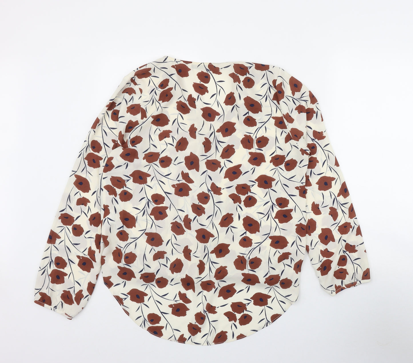 George Womens Ivory Floral Polyester Basic Blouse Size 14 V-Neck