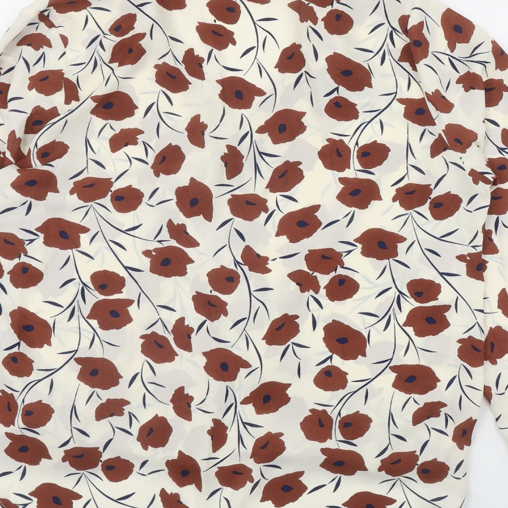 George Womens Ivory Floral Polyester Basic Blouse Size 14 V-Neck