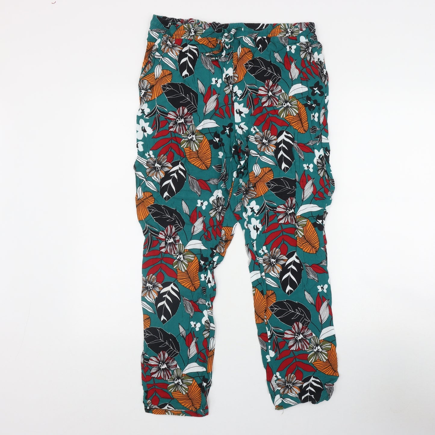 Papaya Womens Green Geometric Viscose Trousers  Size 14 L29 in Regular Drawstring