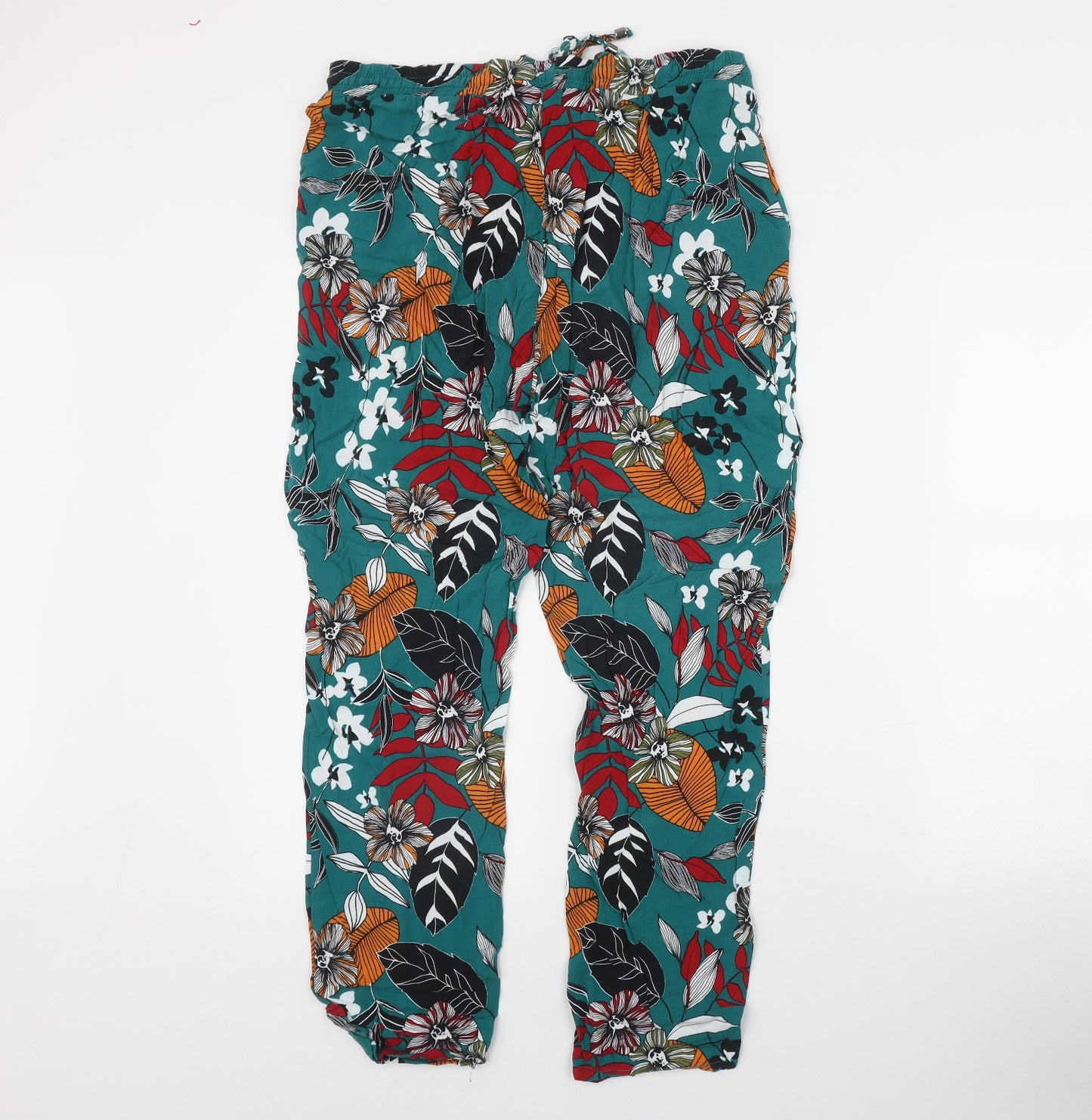 Papaya Womens Green Geometric Viscose Trousers  Size 14 L29 in Regular Drawstring