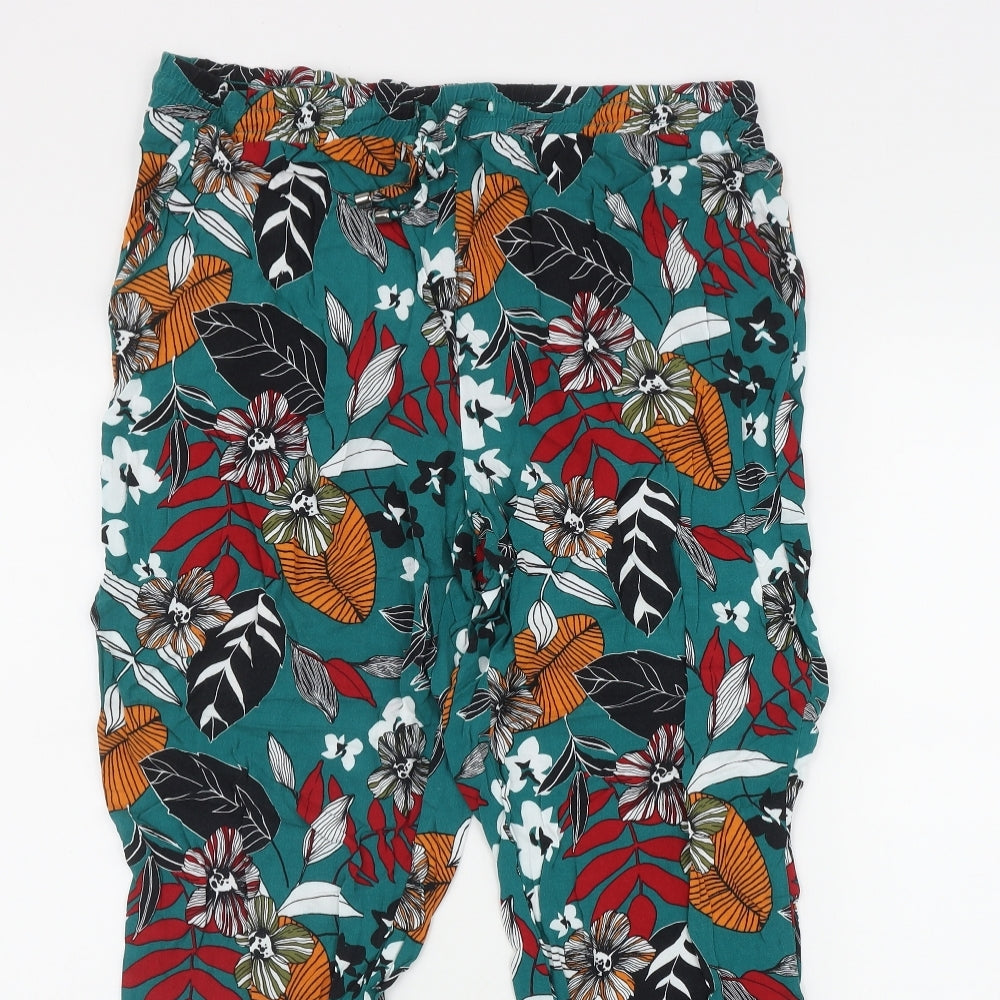 Papaya Womens Green Geometric Viscose Trousers  Size 14 L29 in Regular Drawstring