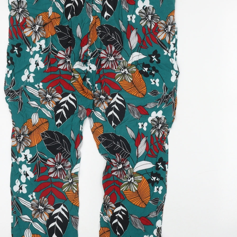 Papaya Womens Green Geometric Viscose Trousers  Size 14 L29 in Regular Drawstring