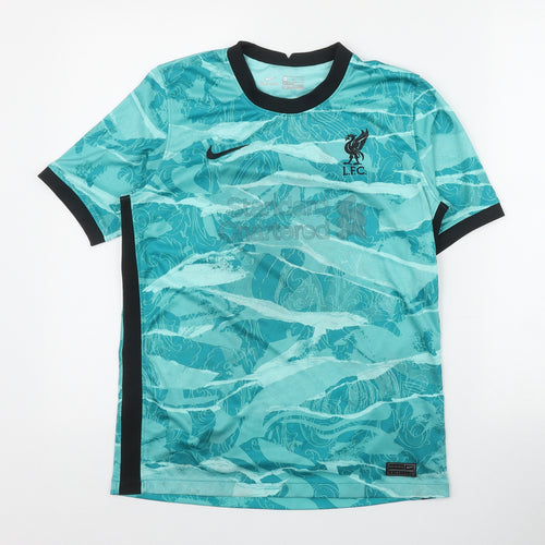 Nike Boys Green Geometric Polyester Basic T-Shirt Size 13 Years Crew Neck Pullover