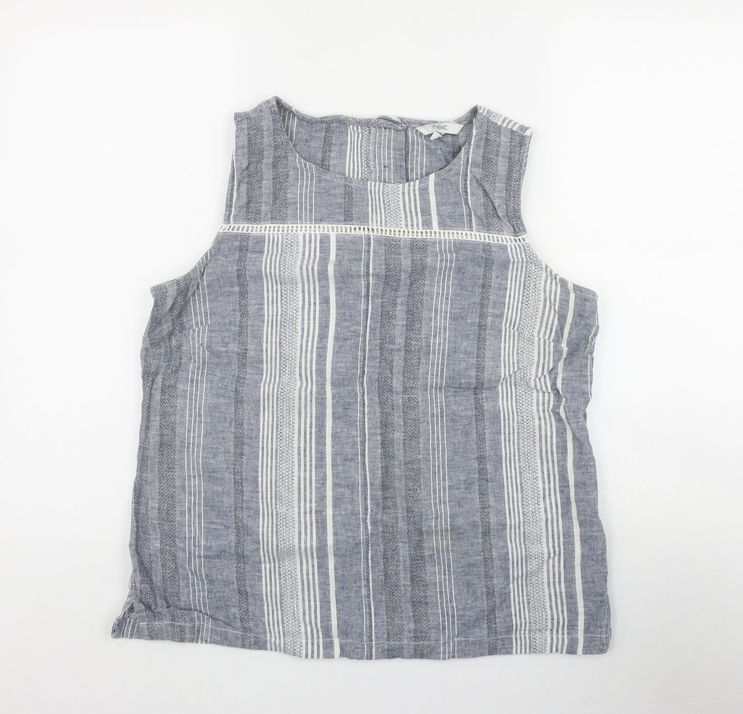 NEXT Womens Blue Striped Linen Basic Tank Size 14 Round Neck