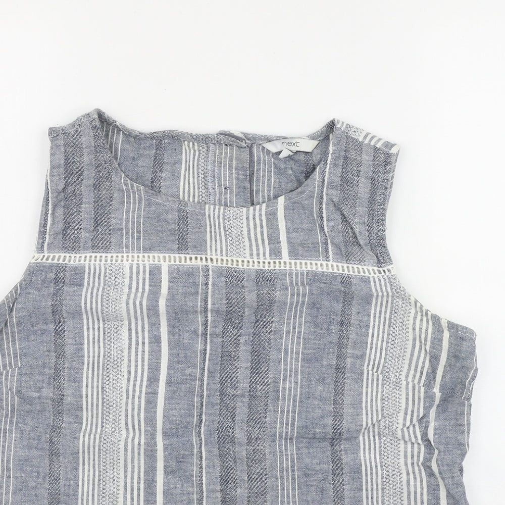 NEXT Womens Blue Striped Linen Basic Tank Size 14 Round Neck