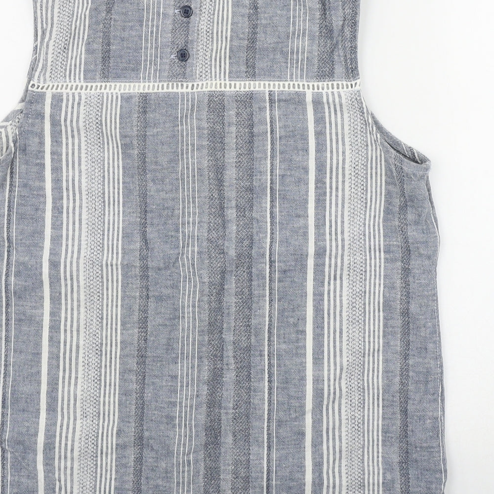 NEXT Womens Blue Striped Linen Basic Tank Size 14 Round Neck
