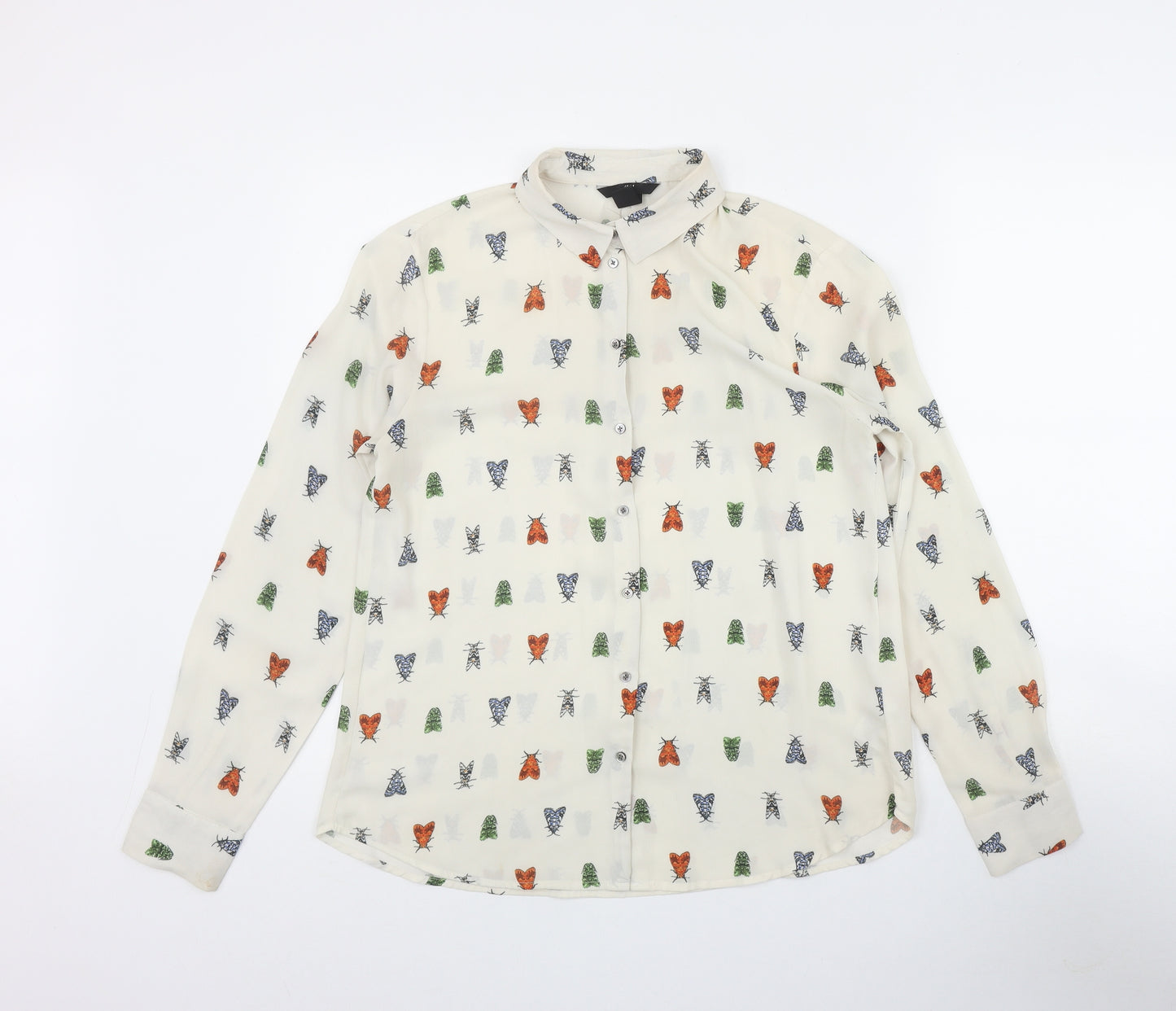 H&M Womens Beige Geometric Polyester Basic Button-Up Size 10 Collared