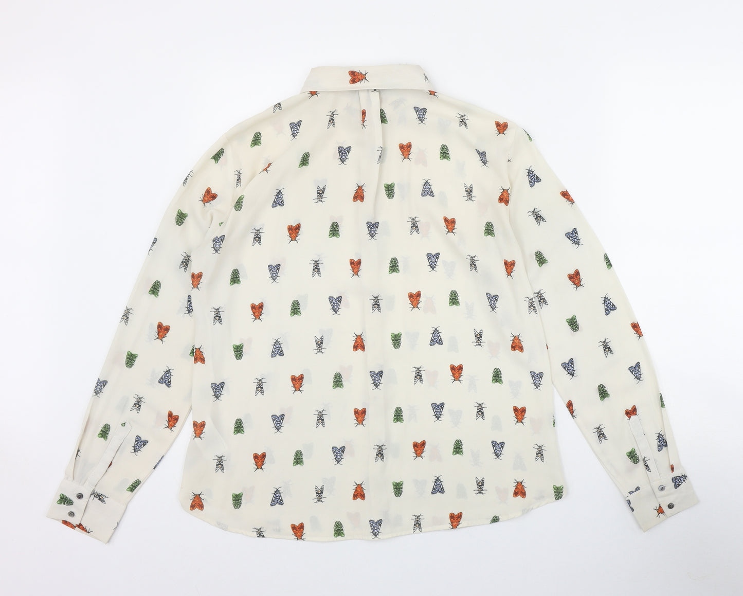 H&M Womens Beige Geometric Polyester Basic Button-Up Size 10 Collared