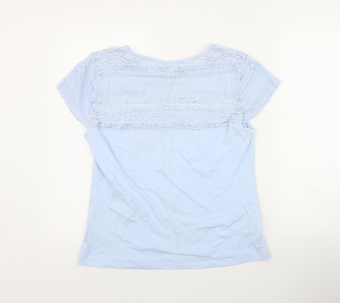 H&M Womens Blue  Cotton Basic T-Shirt Size L Round Neck - Lace