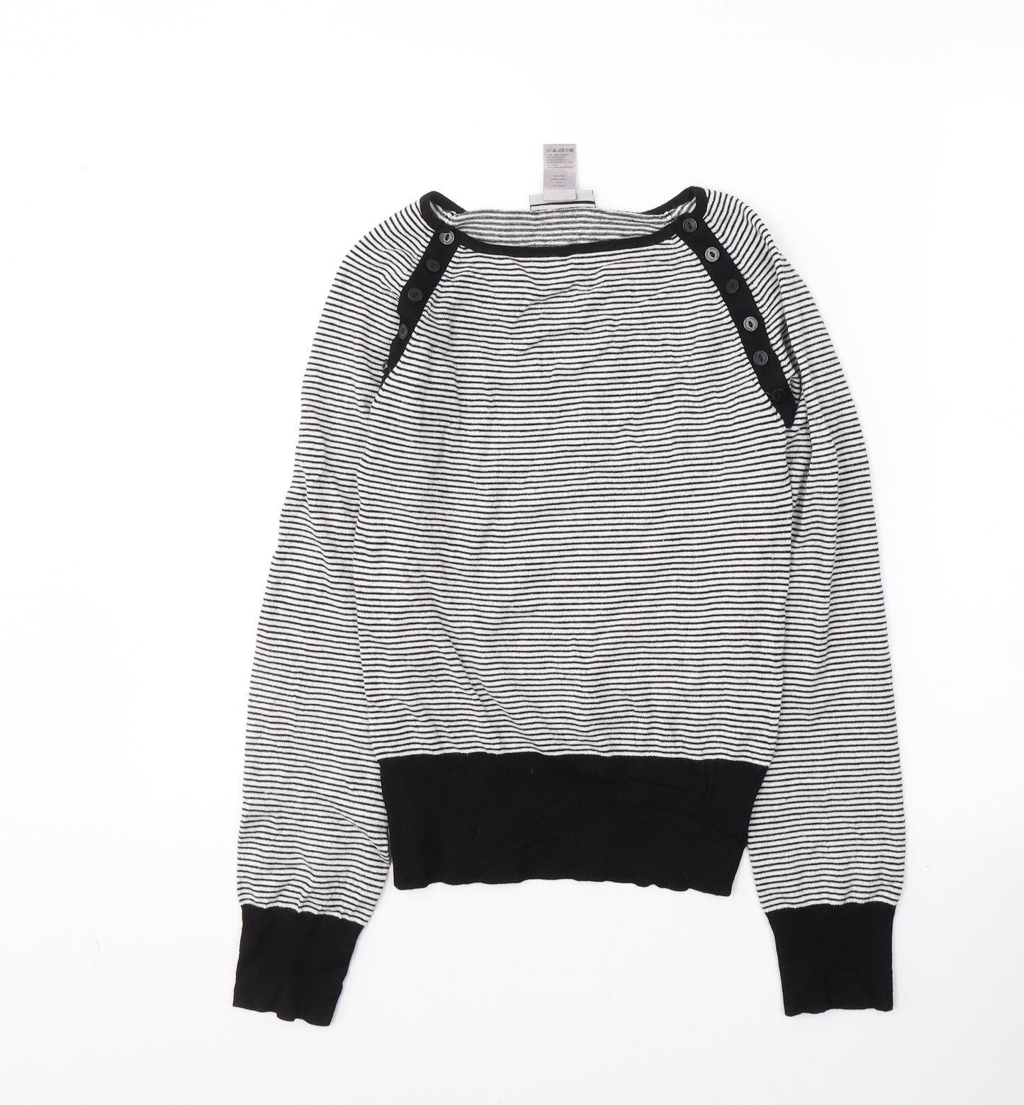 Warehouse Womens Black Boat Neck Striped Viscose Pullover Jumper Size 10