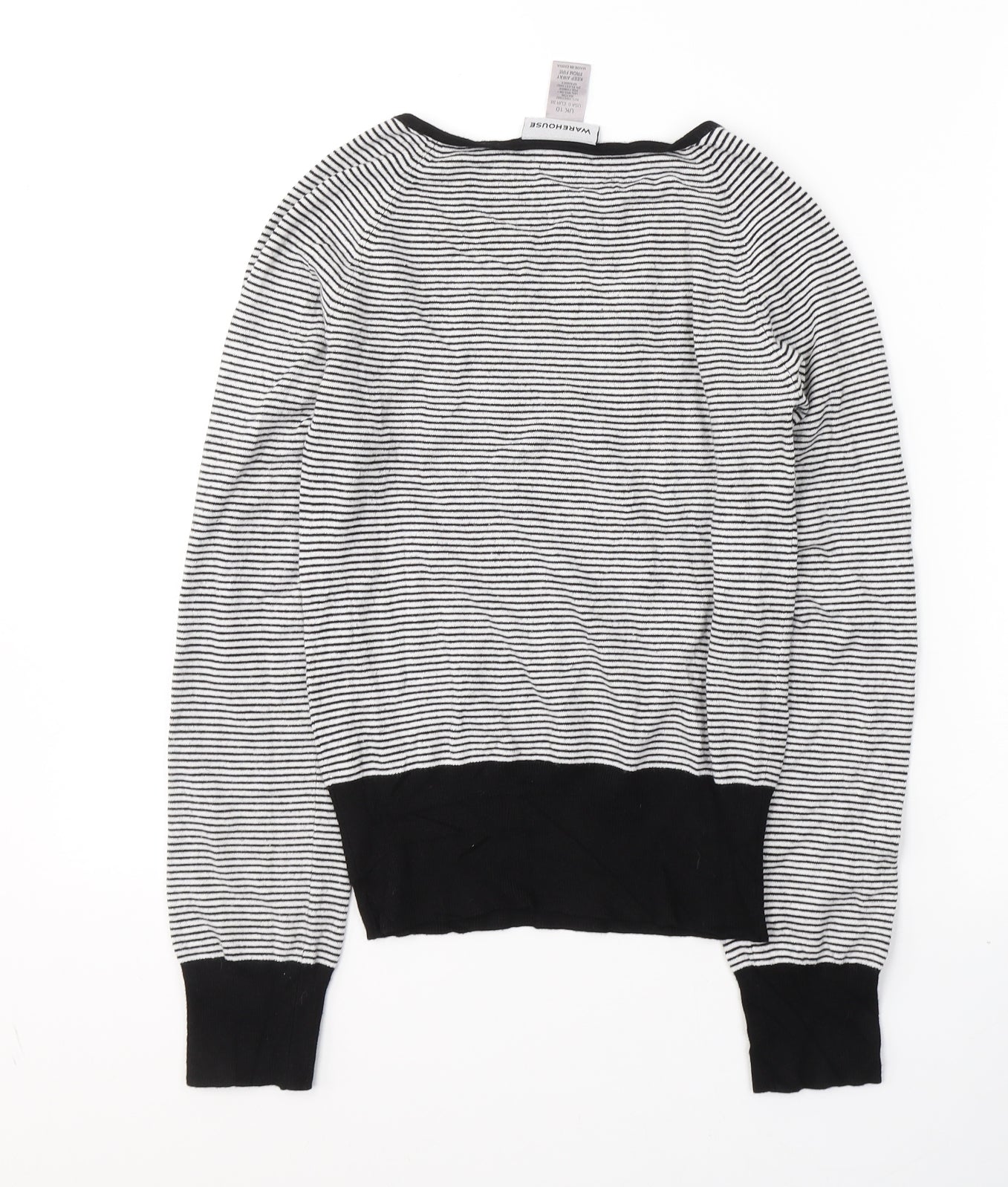 Warehouse Womens Black Boat Neck Striped Viscose Pullover Jumper Size 10