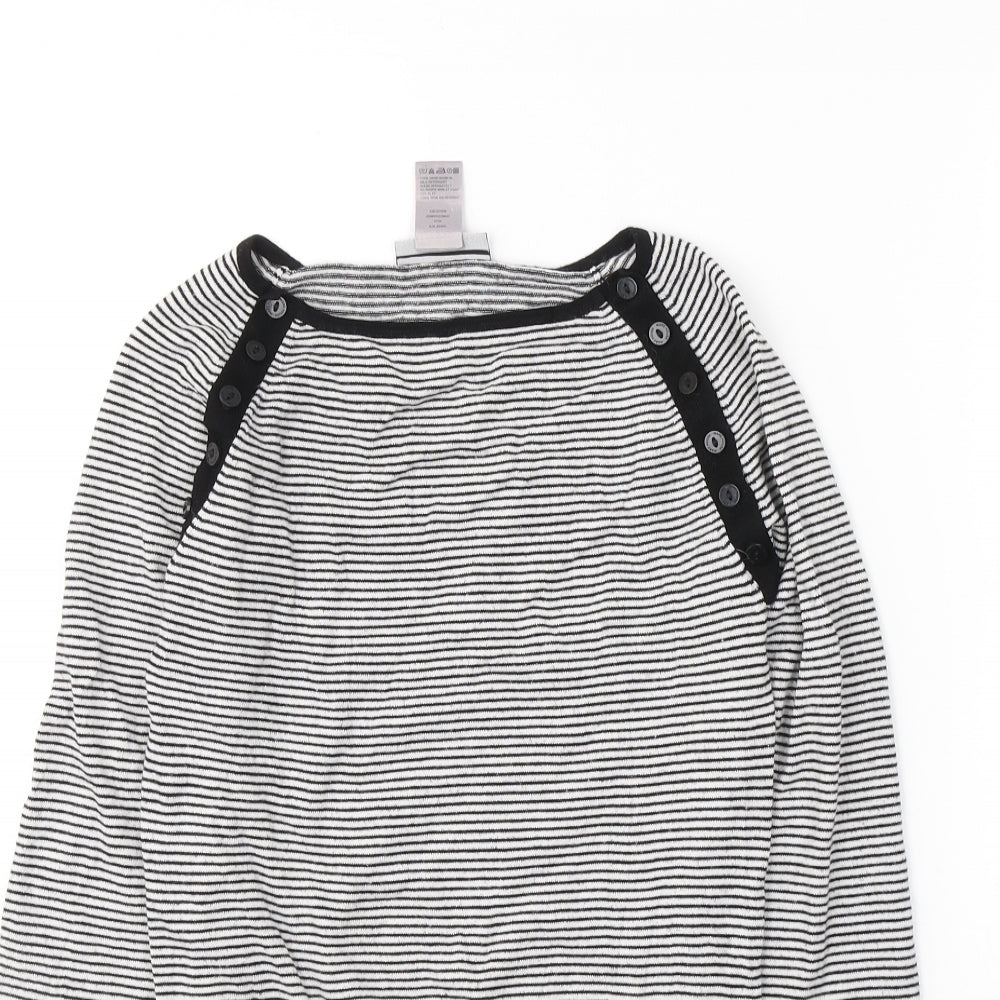 Warehouse Womens Black Boat Neck Striped Viscose Pullover Jumper Size 10
