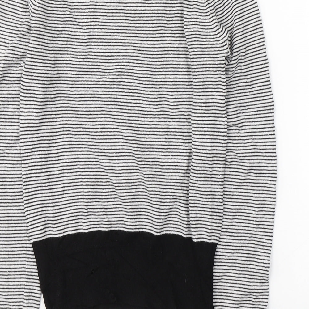 Warehouse Womens Black Boat Neck Striped Viscose Pullover Jumper Size 10