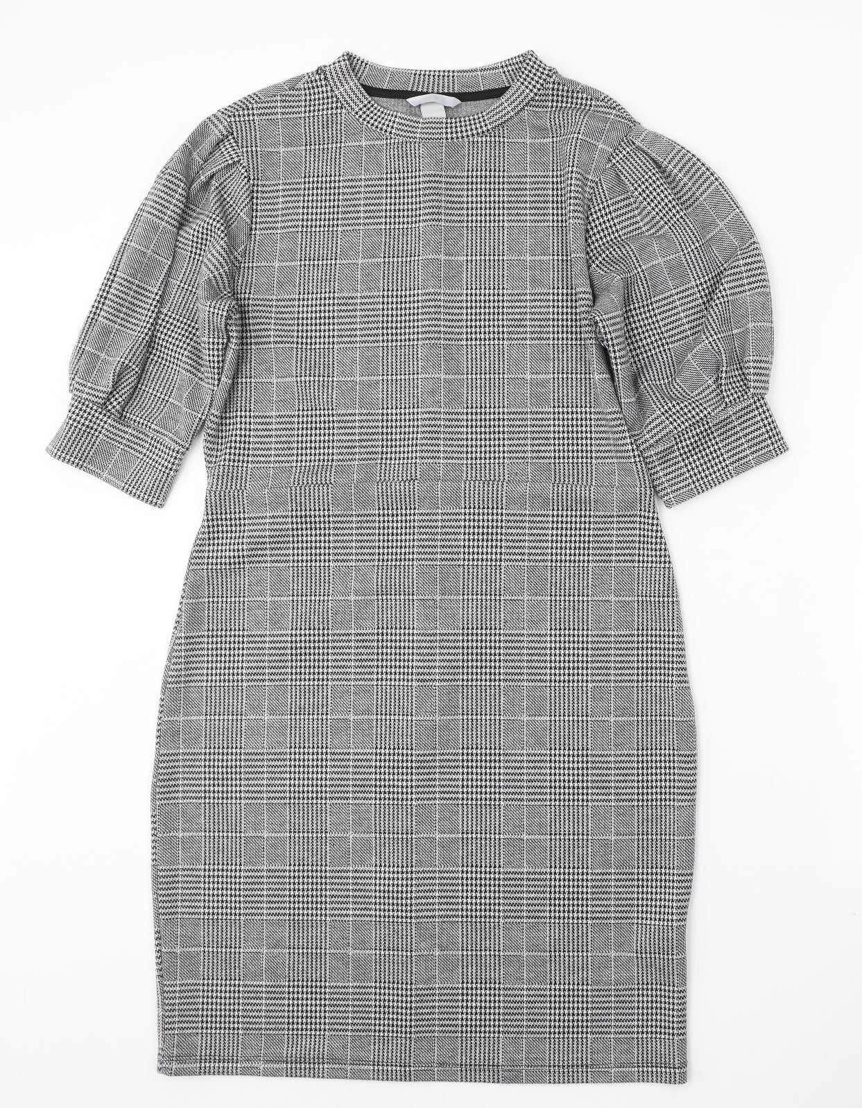 H&M Womens Black Houndstooth Viscose A-Line  Size M  Round Neck Pullover