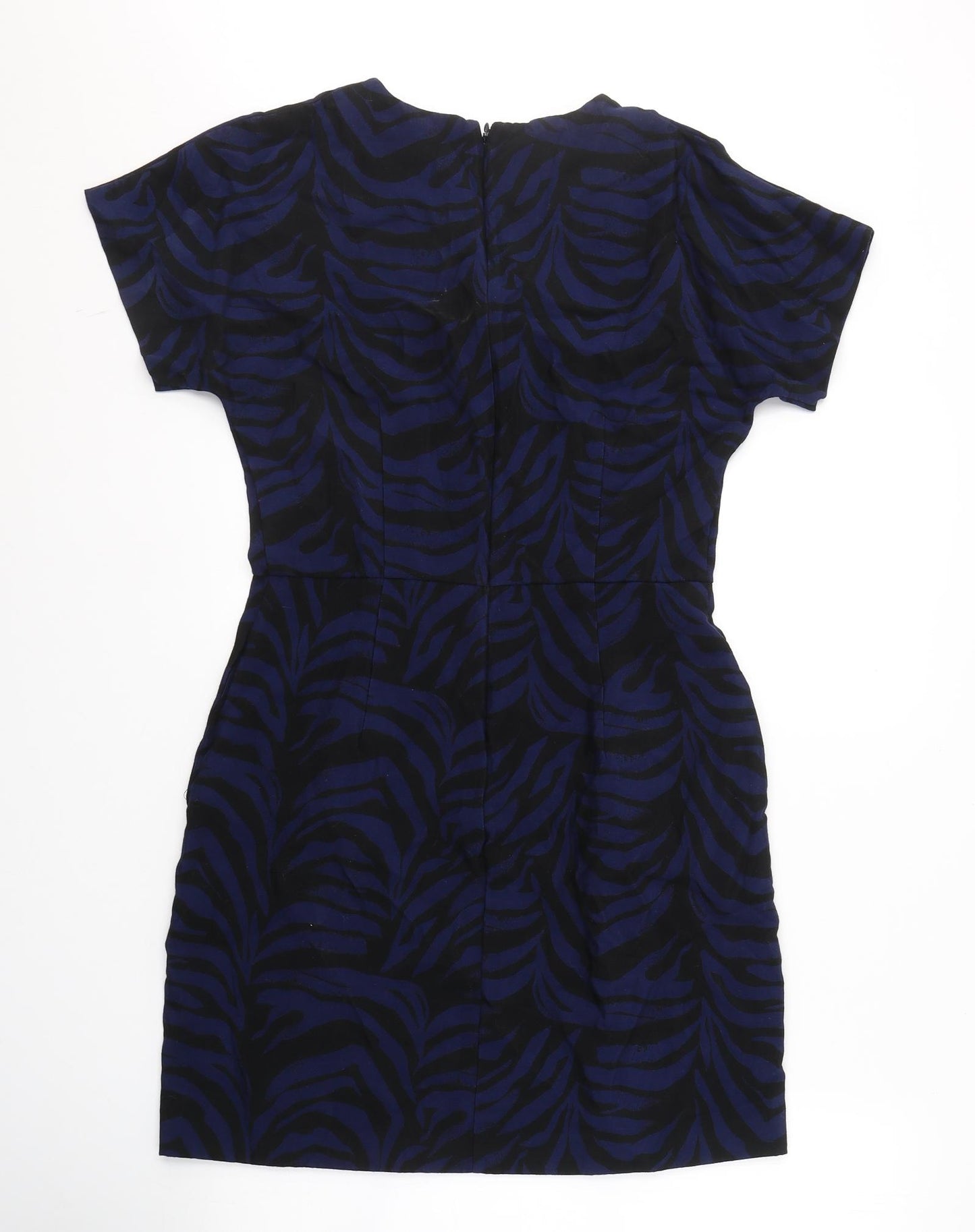 Warehouse Womens Blue Geometric Viscose A-Line  Size 12  Round Neck Zip