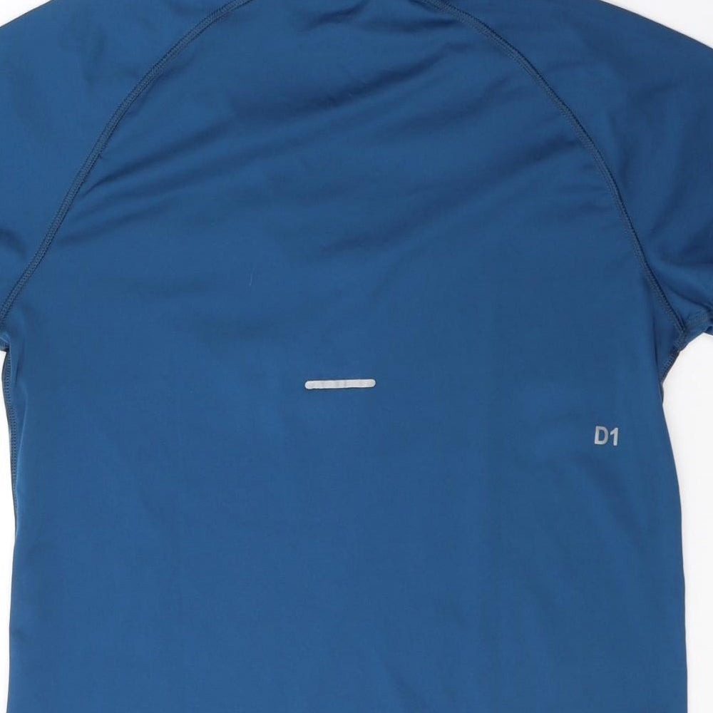 ASICS Womens Blue Geometric Polyester Basic T-Shirt Size M V-Neck Pullover