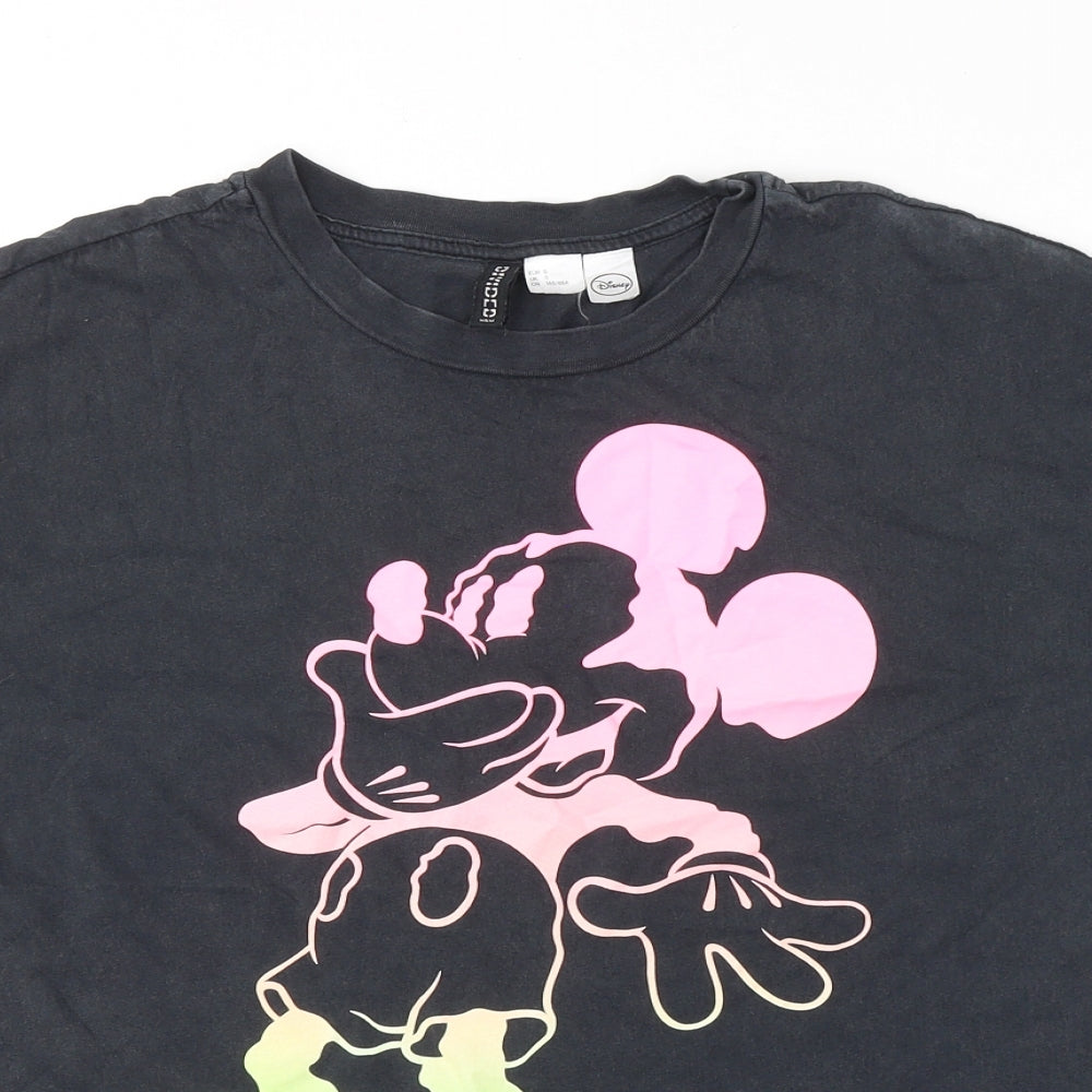 Divided by H&M Mens Grey  Cotton  T-Shirt Size S Round Neck  - Mickey Mouse Neon