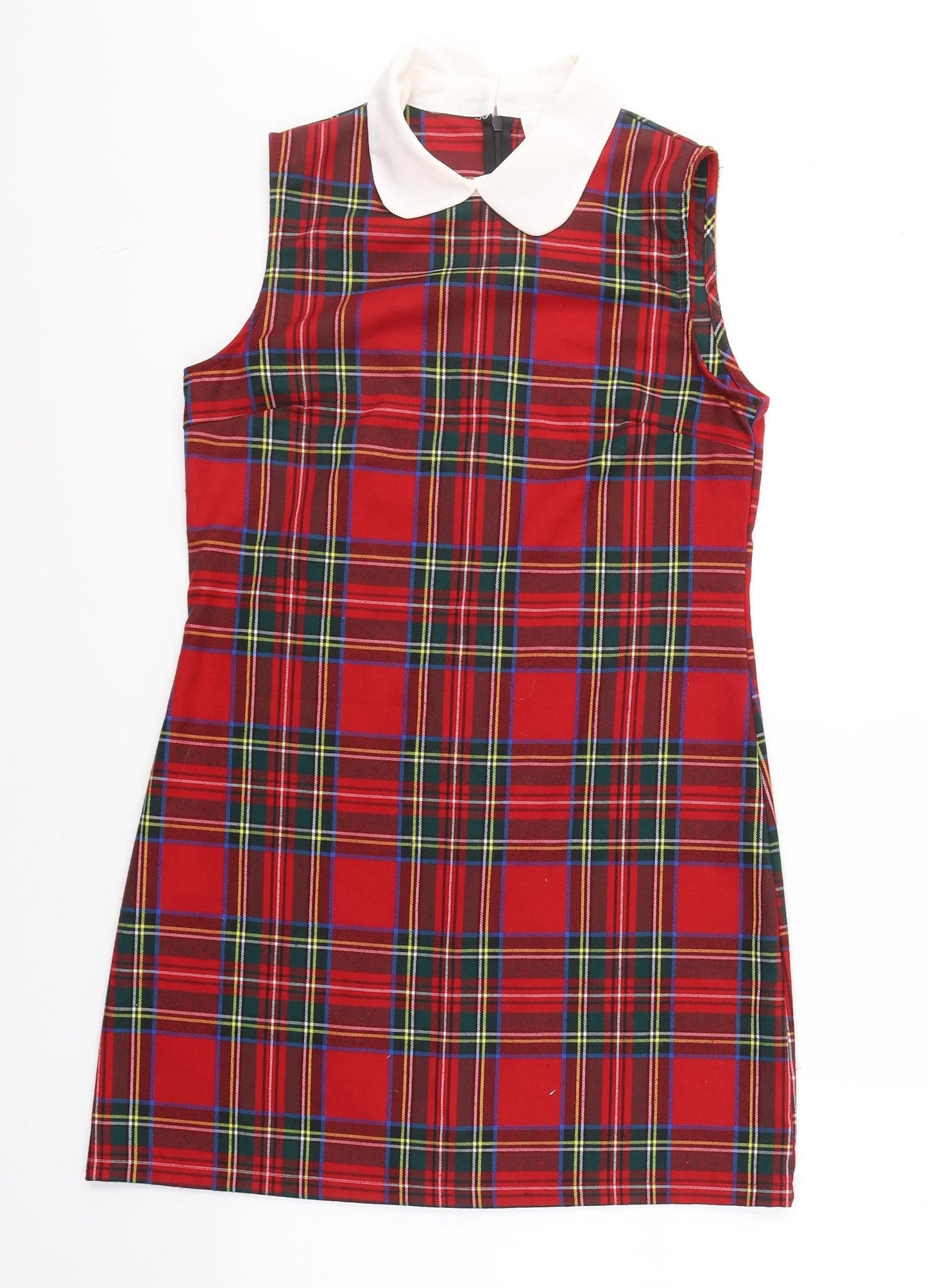 Urmoda Womens Red Plaid Polyester A-Line  Size M  Collared Zip