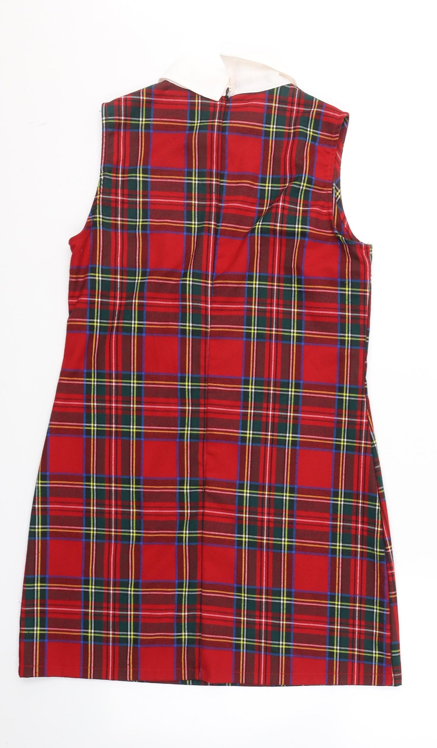 Urmoda Womens Red Plaid Polyester A-Line  Size M  Collared Zip
