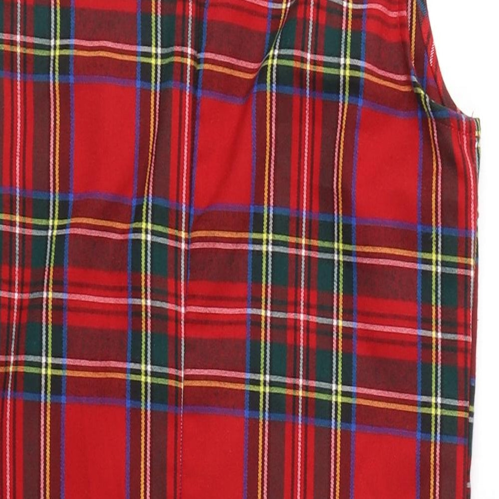 Urmoda Womens Red Plaid Polyester A-Line  Size M  Collared Zip