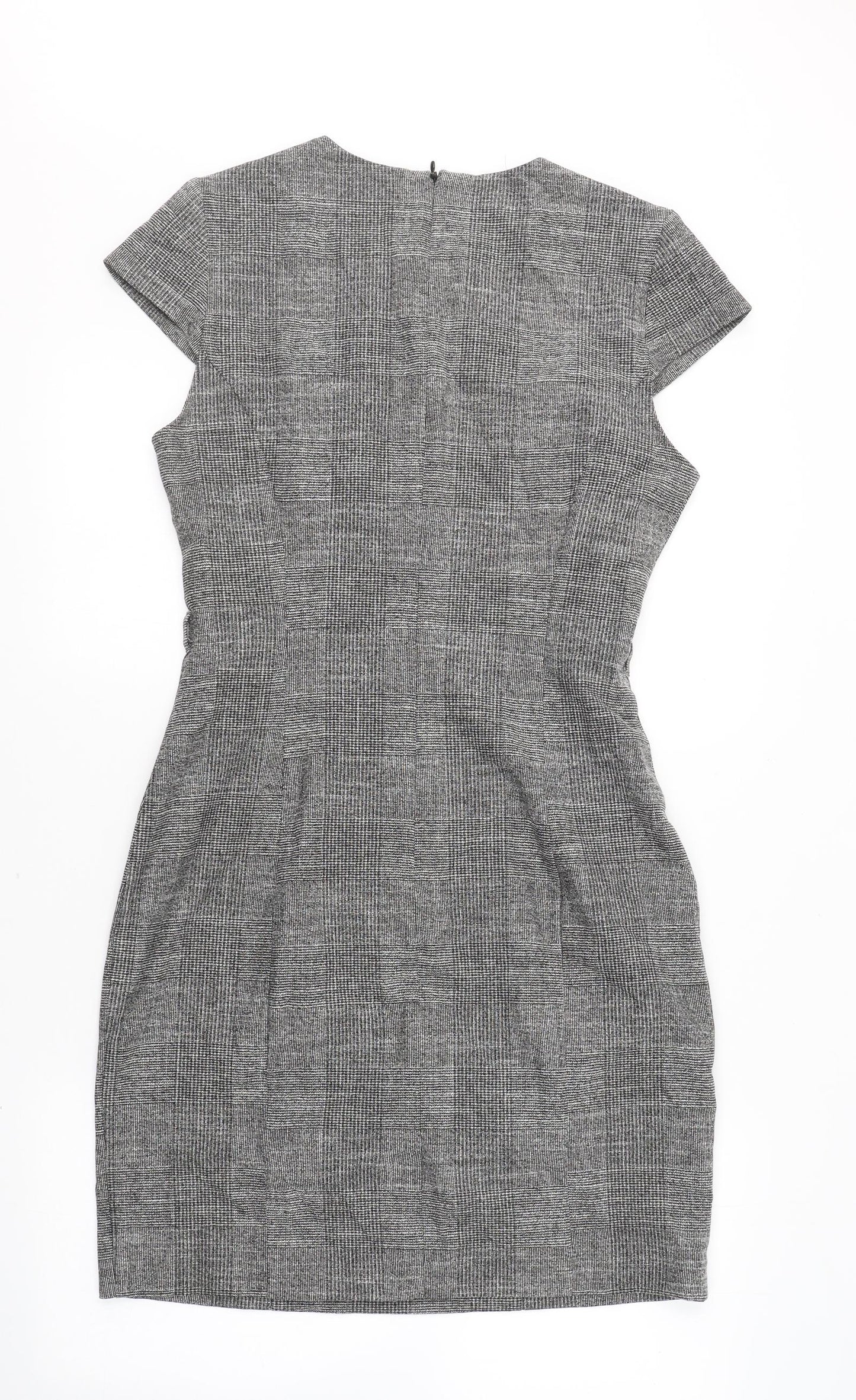 H&M Womens Green Plaid Viscose A-Line  Size 14  Round Neck Zip