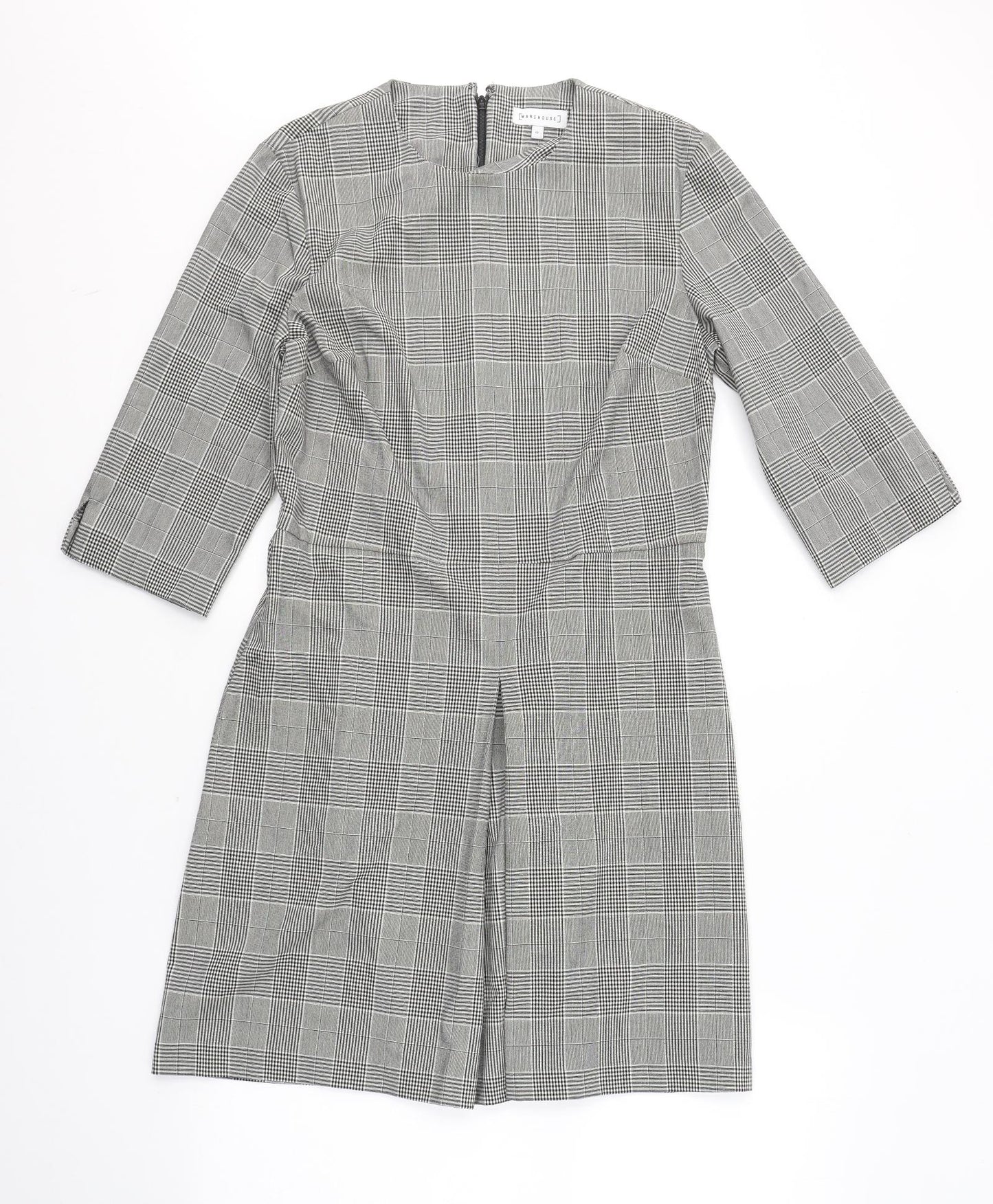 Warehouse Womens Black Plaid Polyester A-Line  Size 12  Round Neck Zip