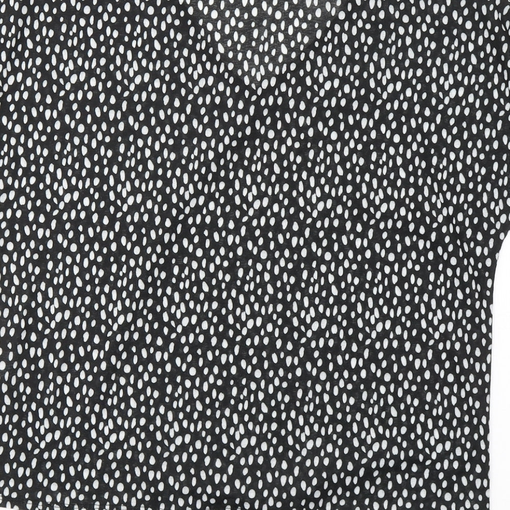 Papaya Womens Black Polka Dot Polyester Basic T-Shirt Size 12 Round Neck - tie detail