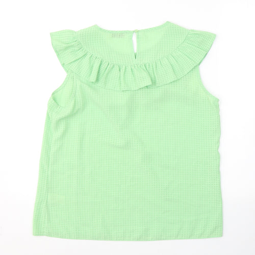 Papaya Womens Green Plaid Polyester Basic Blouse Size 14 Round Neck