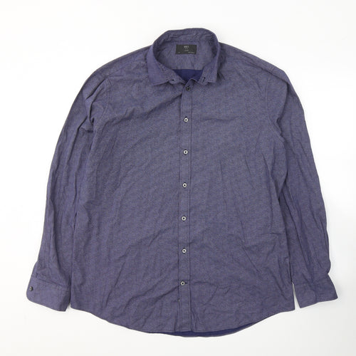 Marks and Spencer Mens Blue  Cotton  Button-Up Size 17 Collared Button - Tailored Fit
