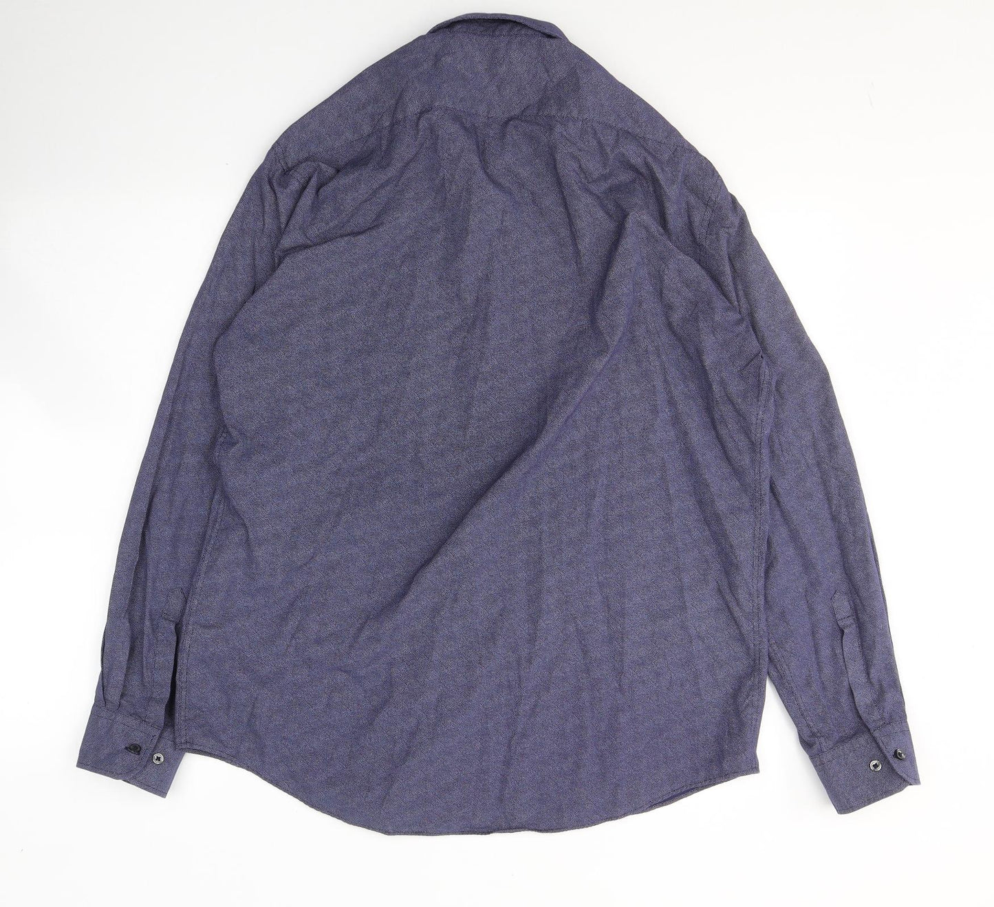 Marks and Spencer Mens Blue  Cotton  Button-Up Size 17 Collared Button - Tailored Fit