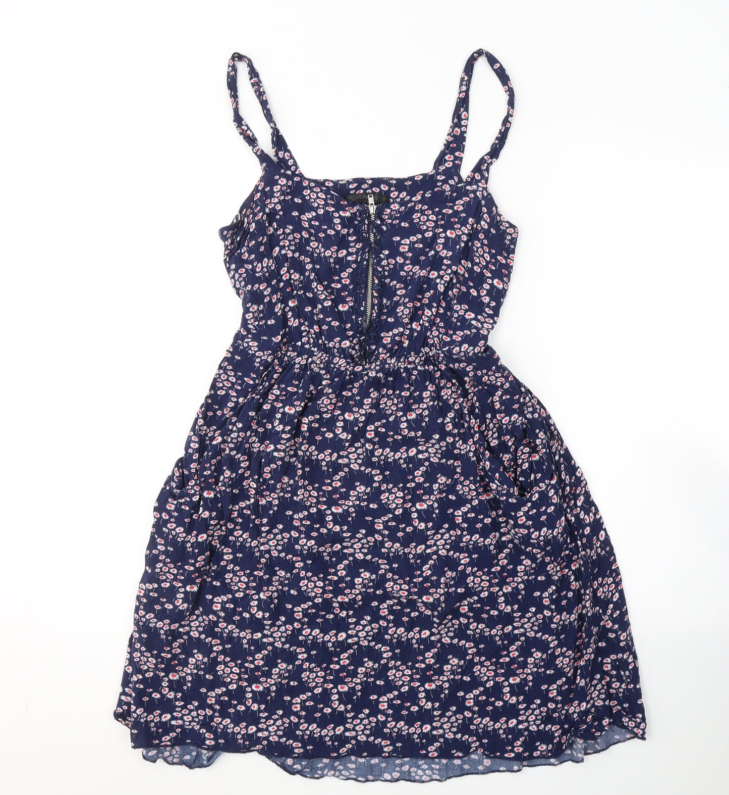 Dunnes Stores Womens Blue Floral Viscose Fit & Flare  Size 12  Round Neck Zip