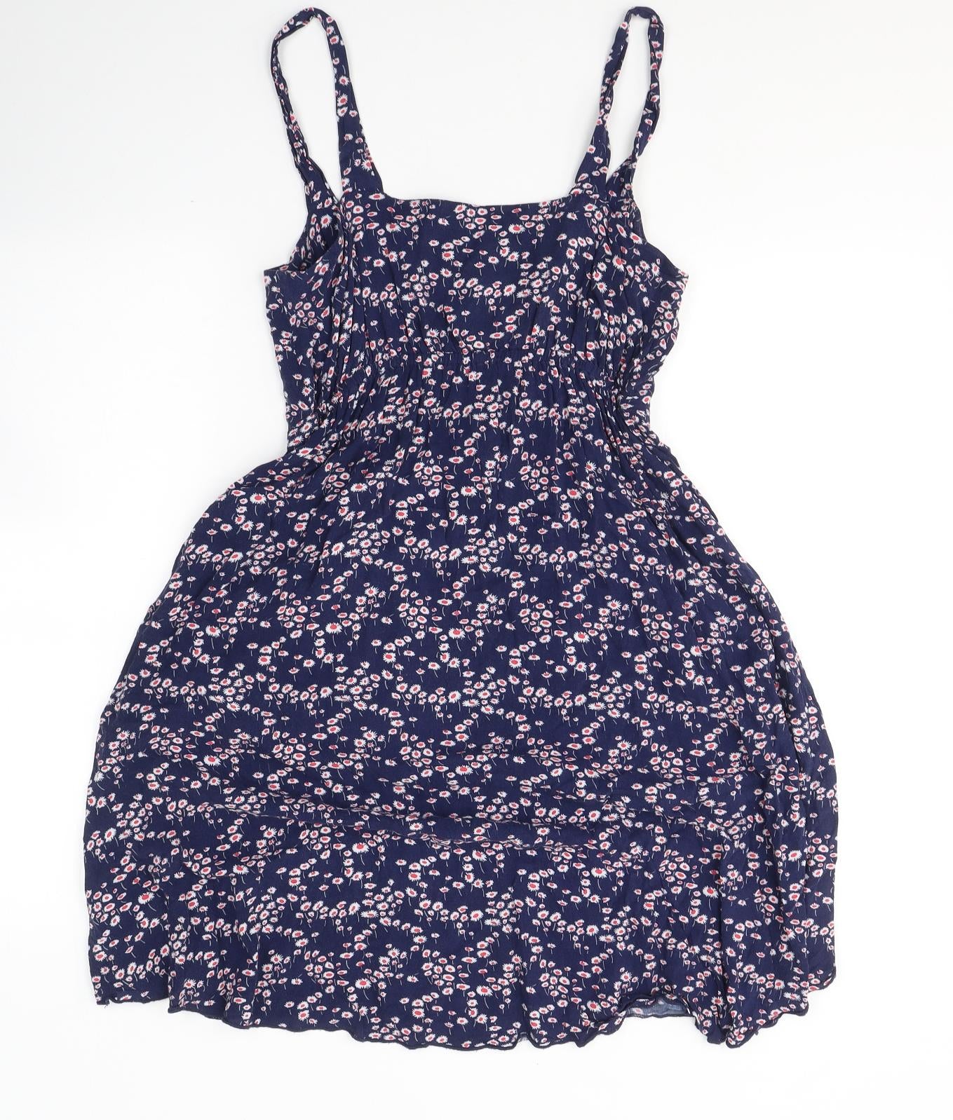 Dunnes Stores Womens Blue Floral Viscose Fit & Flare  Size 12  Round Neck Zip