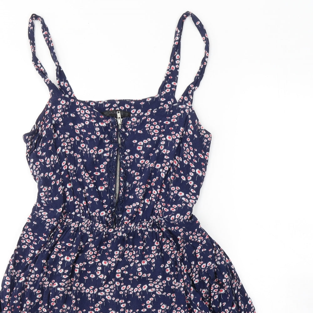 Dunnes Stores Womens Blue Floral Viscose Fit & Flare  Size 12  Round Neck Zip