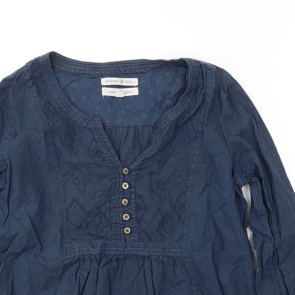 Beacan Cove Womens Blue  Cotton Basic T-Shirt Size 10 V-Neck