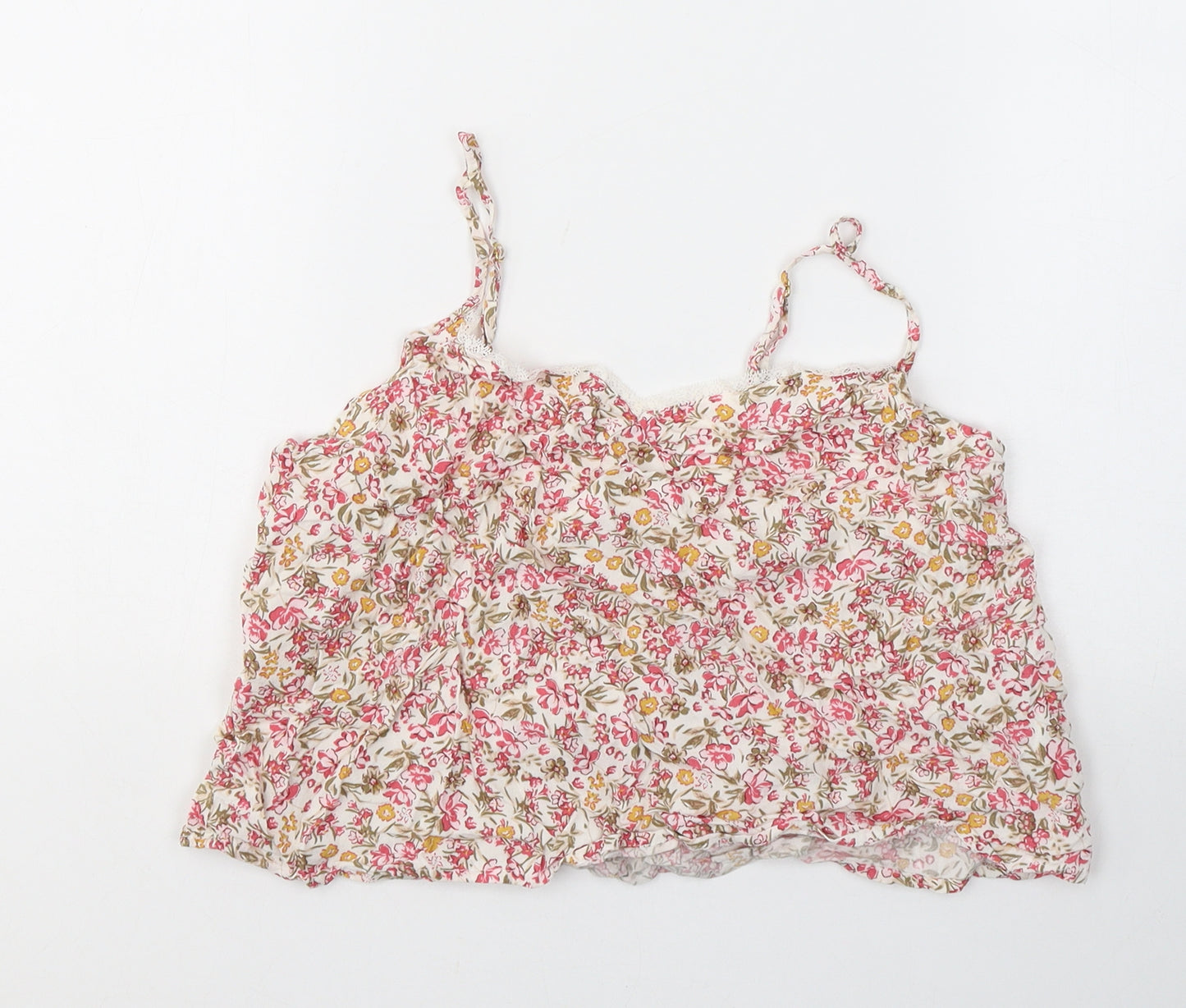 Primark Womens White Floral Viscose Cropped Tank Size 12 Square Neck