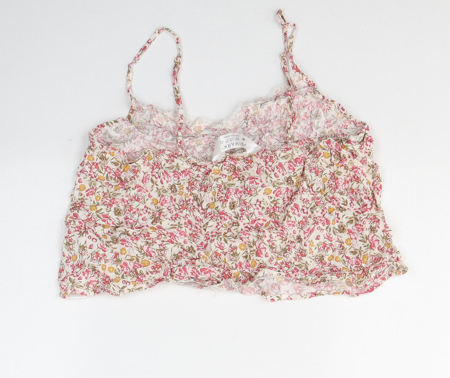 Primark Womens White Floral Viscose Cropped Tank Size 12 Square Neck