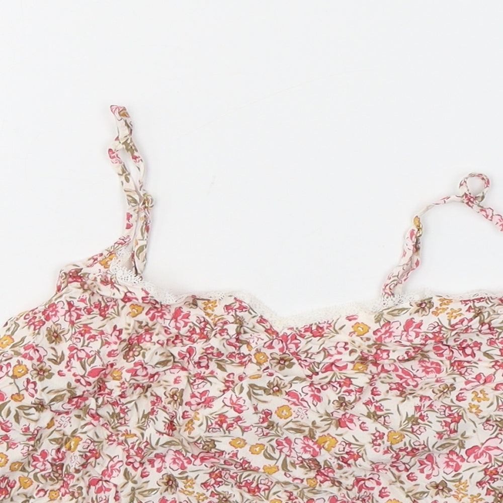 Primark Womens White Floral Viscose Cropped Tank Size 12 Square Neck
