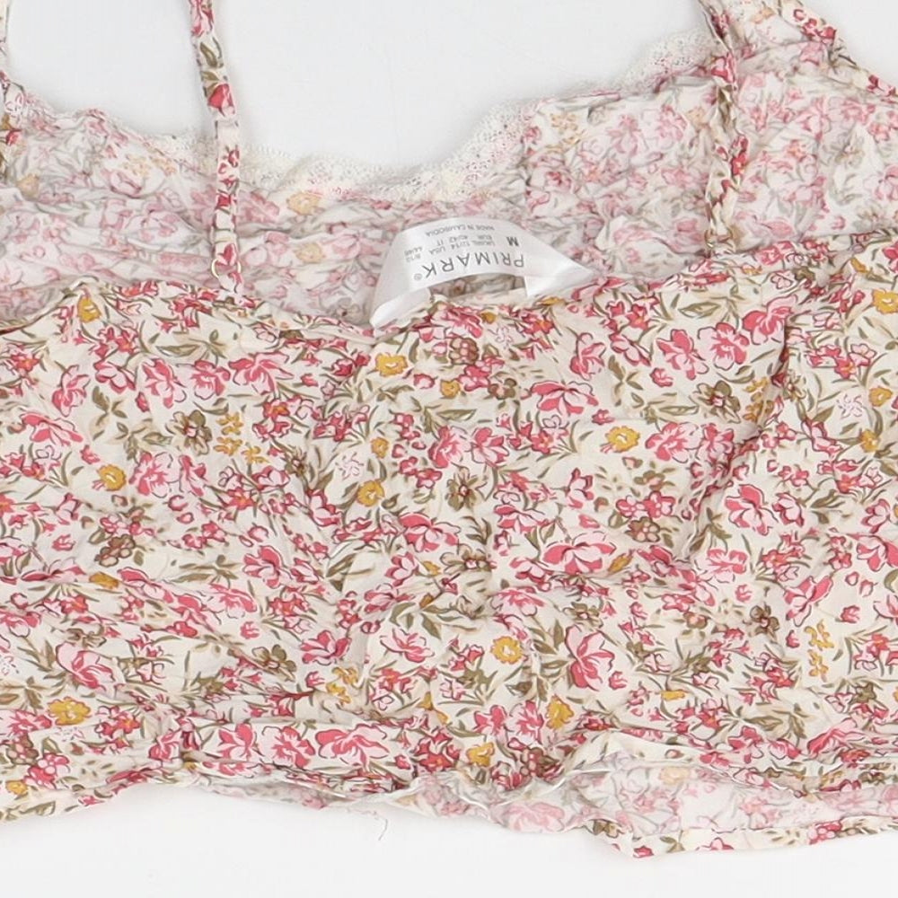 Primark Womens White Floral Viscose Cropped Tank Size 12 Square Neck