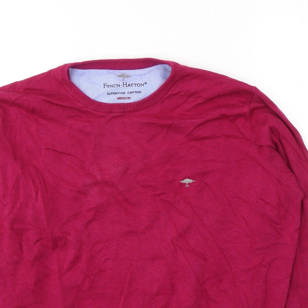 Fynch-Hatton Mens Pink V-Neck  Cotton Pullover Jumper Size M