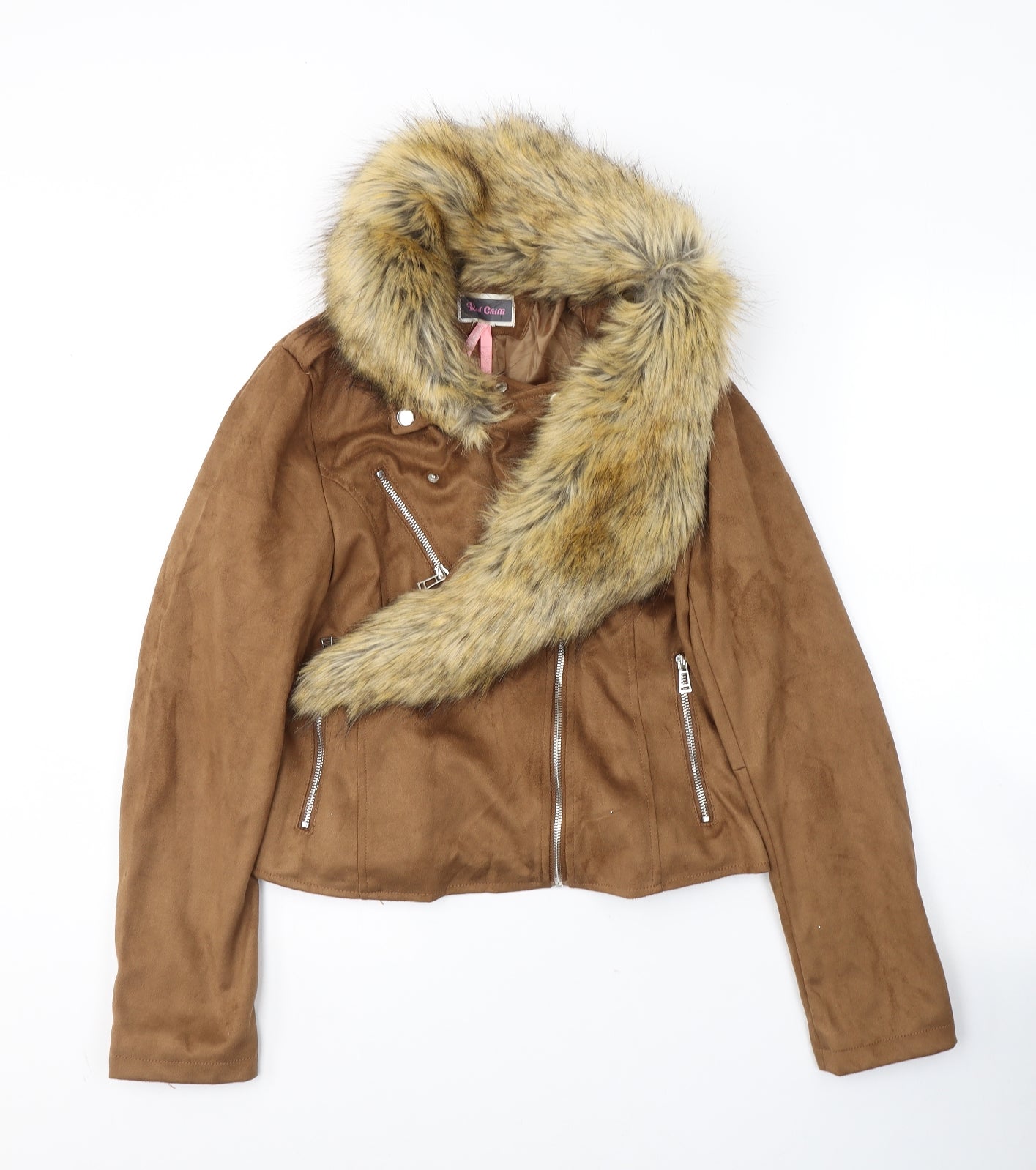 Red Chilli Womens Brown   Jacket  Size 14  Zip - Faux Fur Collar