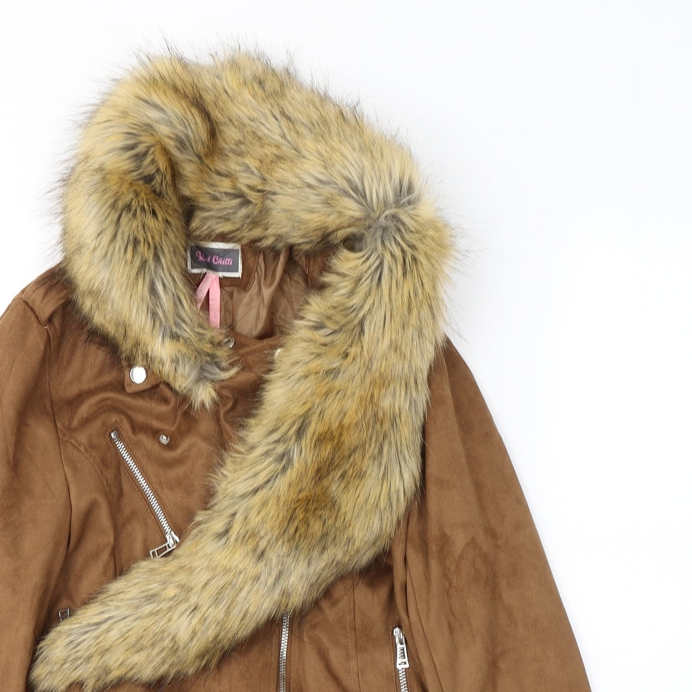 Red Chilli Womens Brown   Jacket  Size 14  Zip - Faux Fur Collar