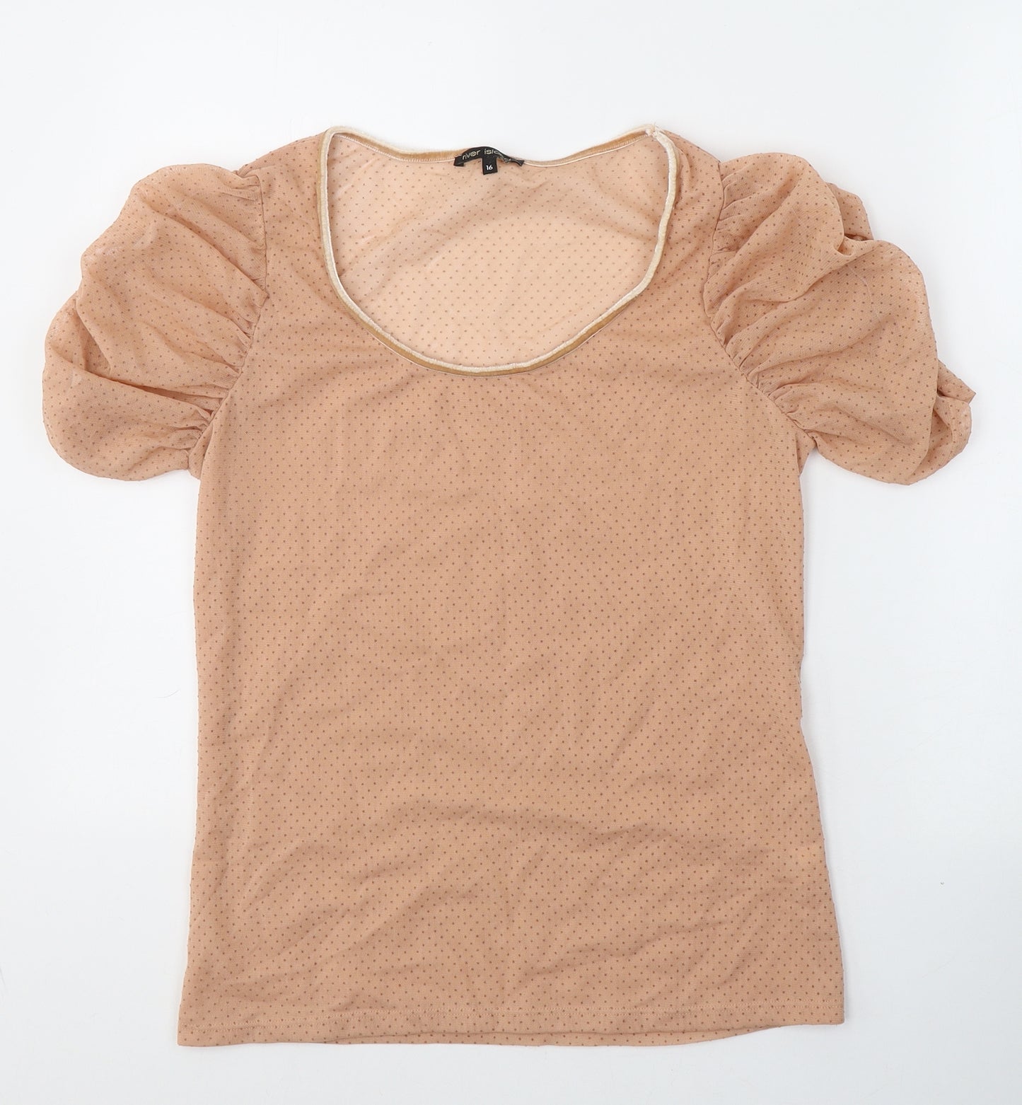 River Island Womens Beige Polka Dot Polyester Basic T-Shirt Size 16 Round Neck