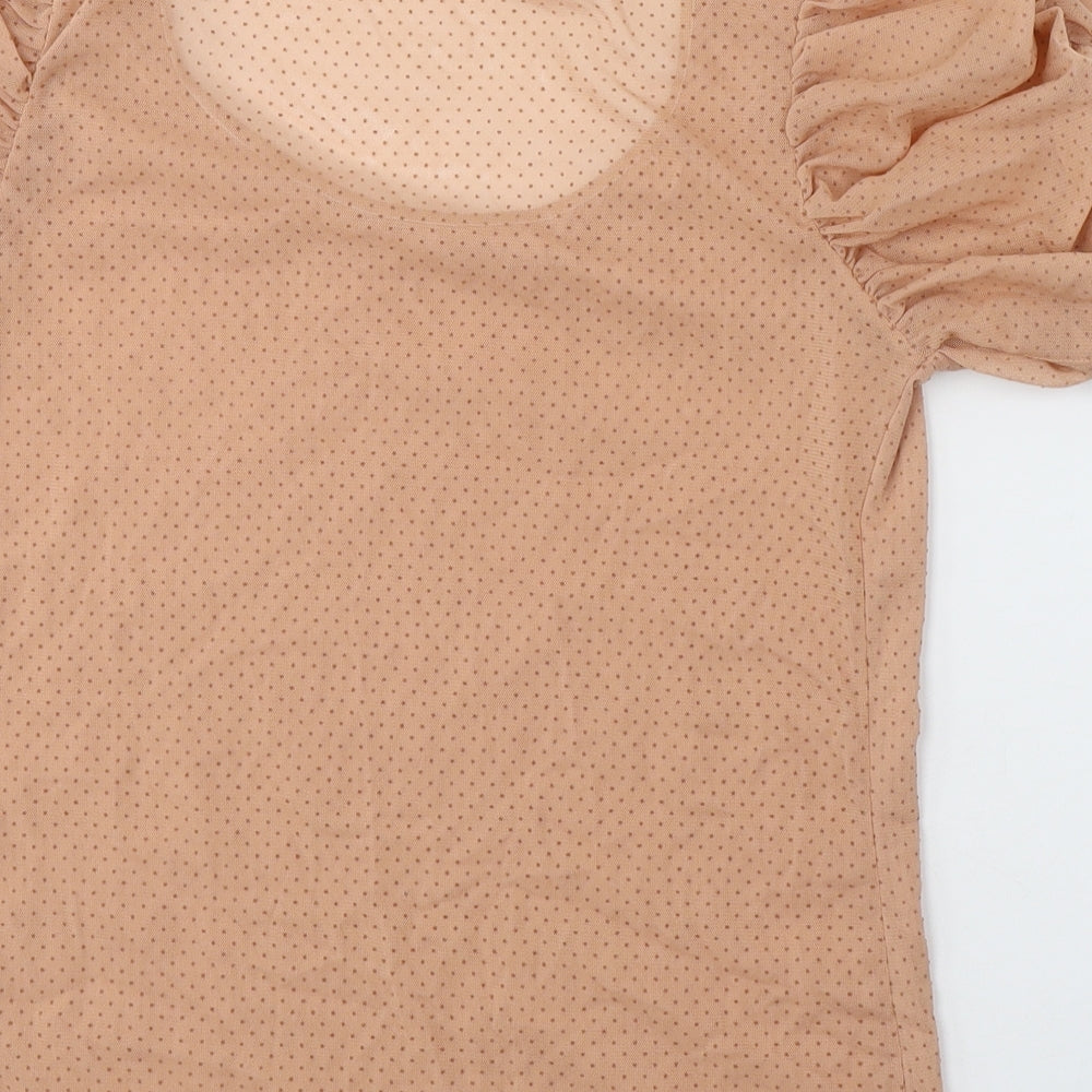River Island Womens Beige Polka Dot Polyester Basic T-Shirt Size 16 Round Neck