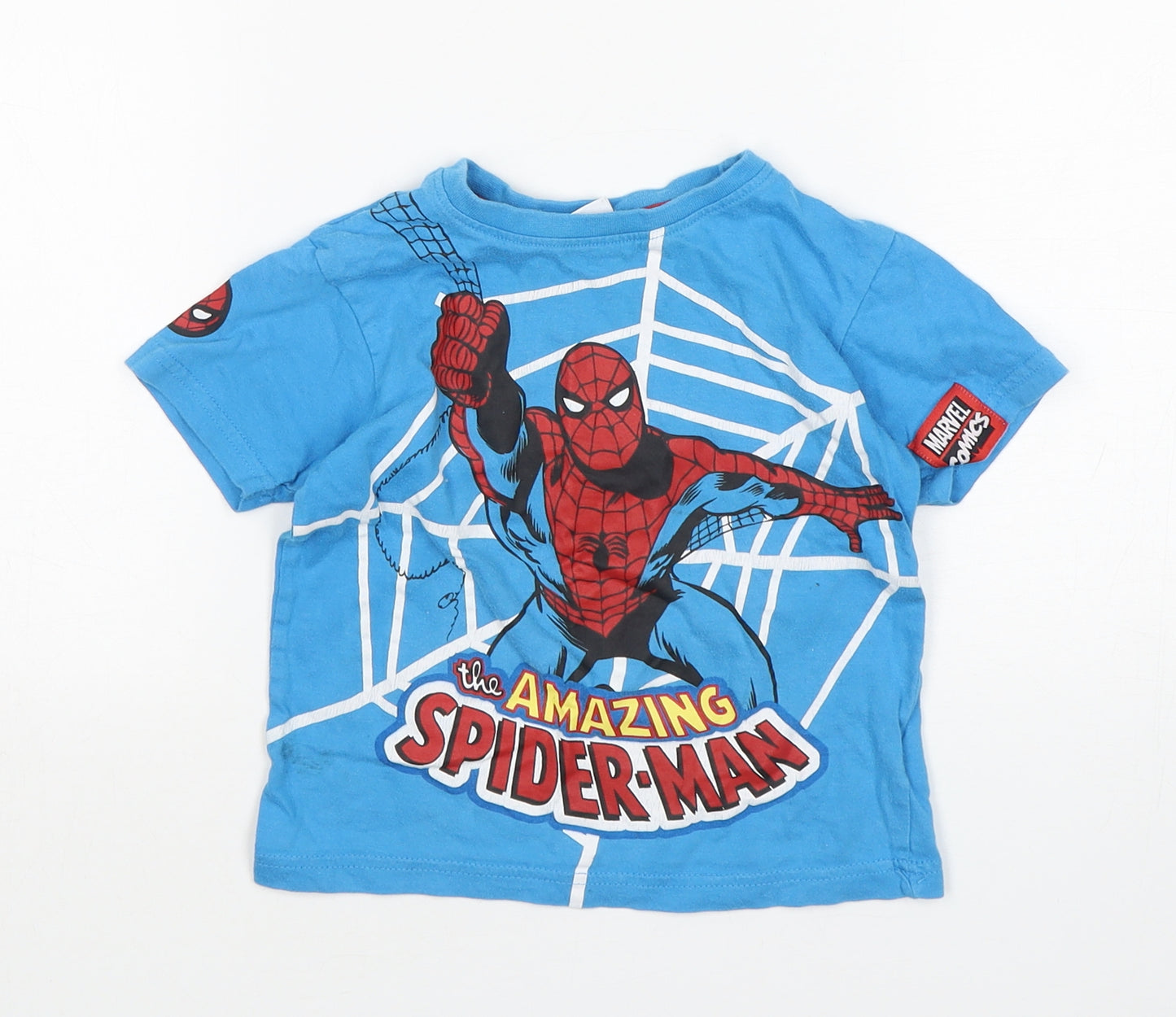 Marvel Boys Blue Geometric Cotton Basic T-Shirt Size 2-3 Years Round Neck  - Spiderman