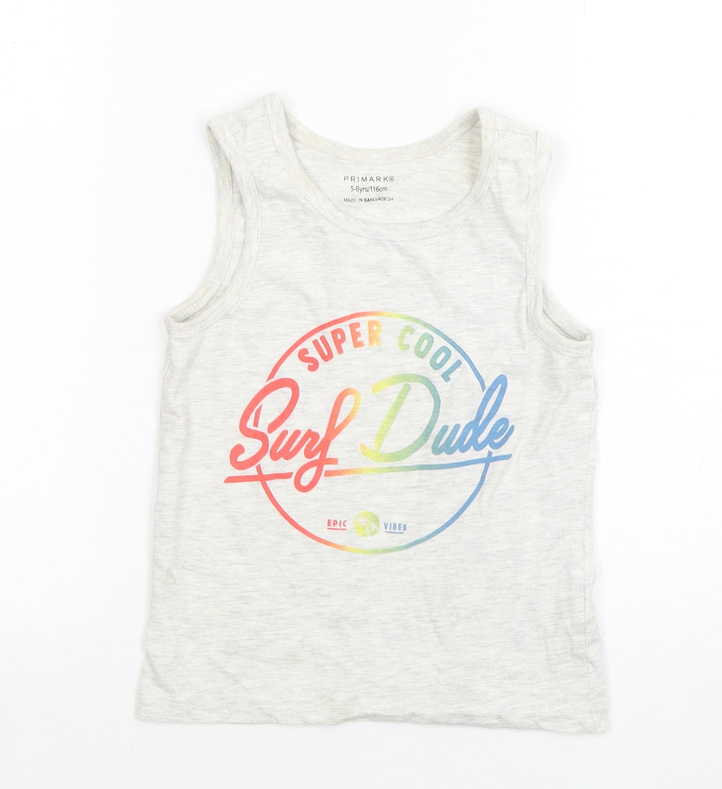 Primark Boys Grey  Cotton Basic Tank Size 5-6 Years Round Neck