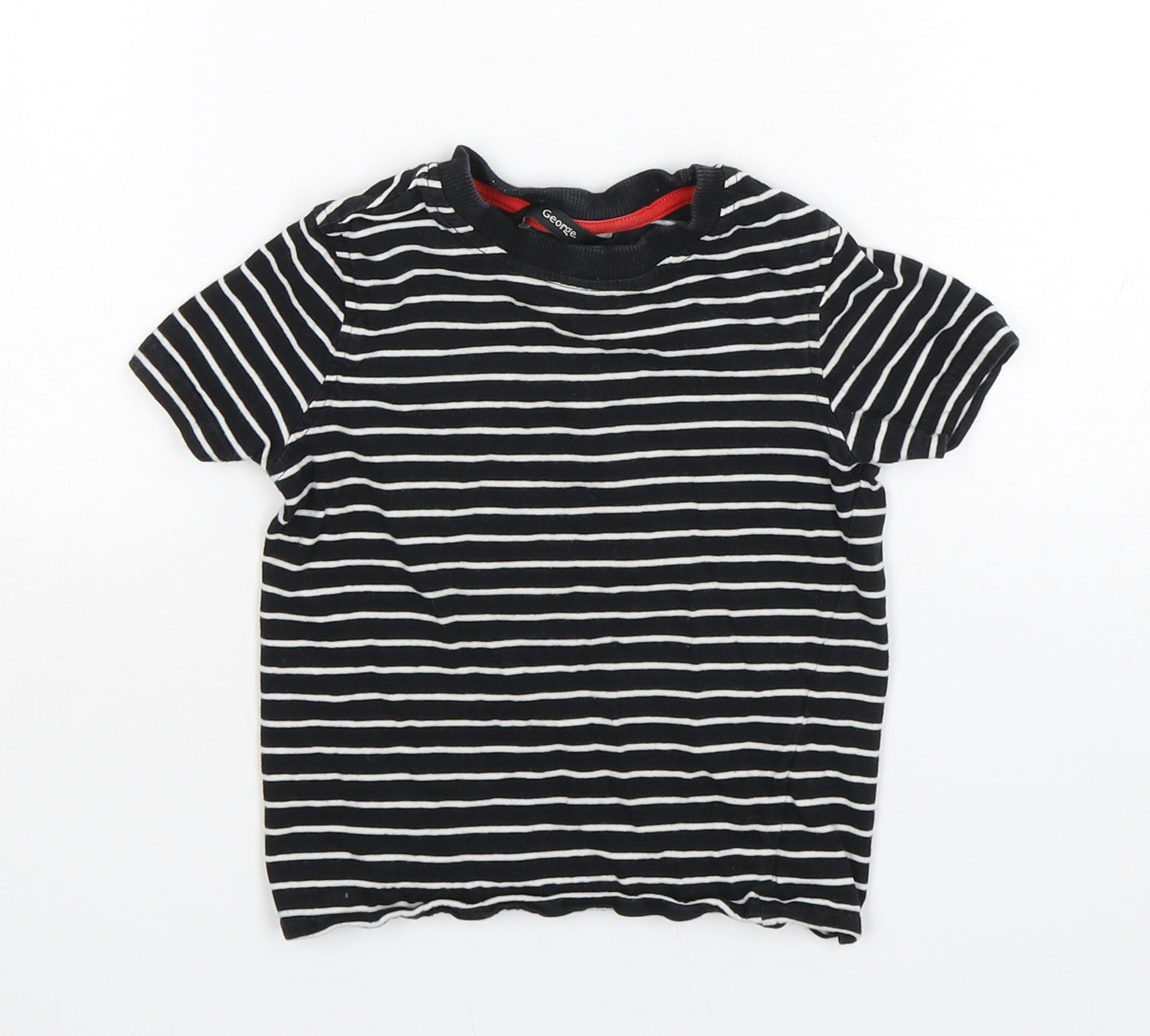 George Boys Multicoloured Striped Cotton Basic T-Shirt Size 2-3 Years Round Neck Pullover